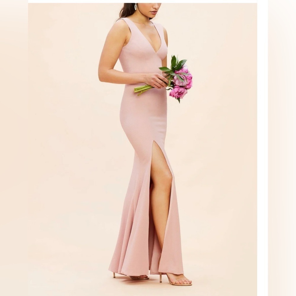 DRESS THE POPULATION BLUSH MAXI GOWN WITH SLIT LARGE NEW WITH TAGS - Picture 5 of 13